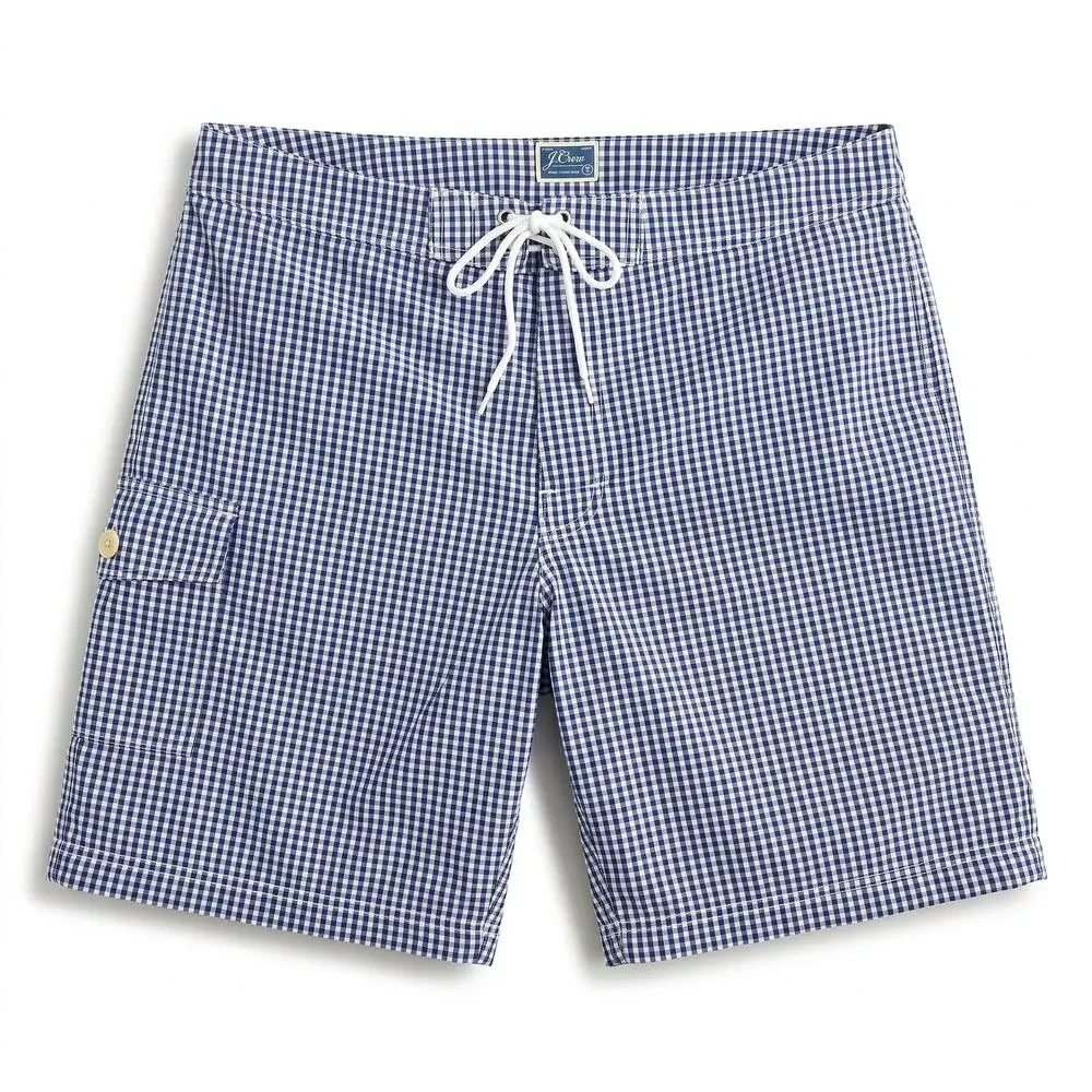 J.Crew Swim Trunks Men's 34 Blue White Check Lined Drawstring Pockets 8
